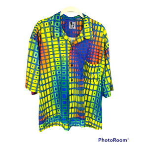 Vintage Bon Homme Button Up XL Wild Retro Psychedelic Geometric Pattern